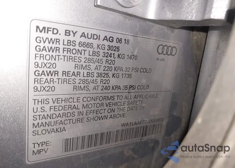 2018 Audi Q7 3.0T Premium из США, поврежденный, VIN WA1LAAF77JD052802